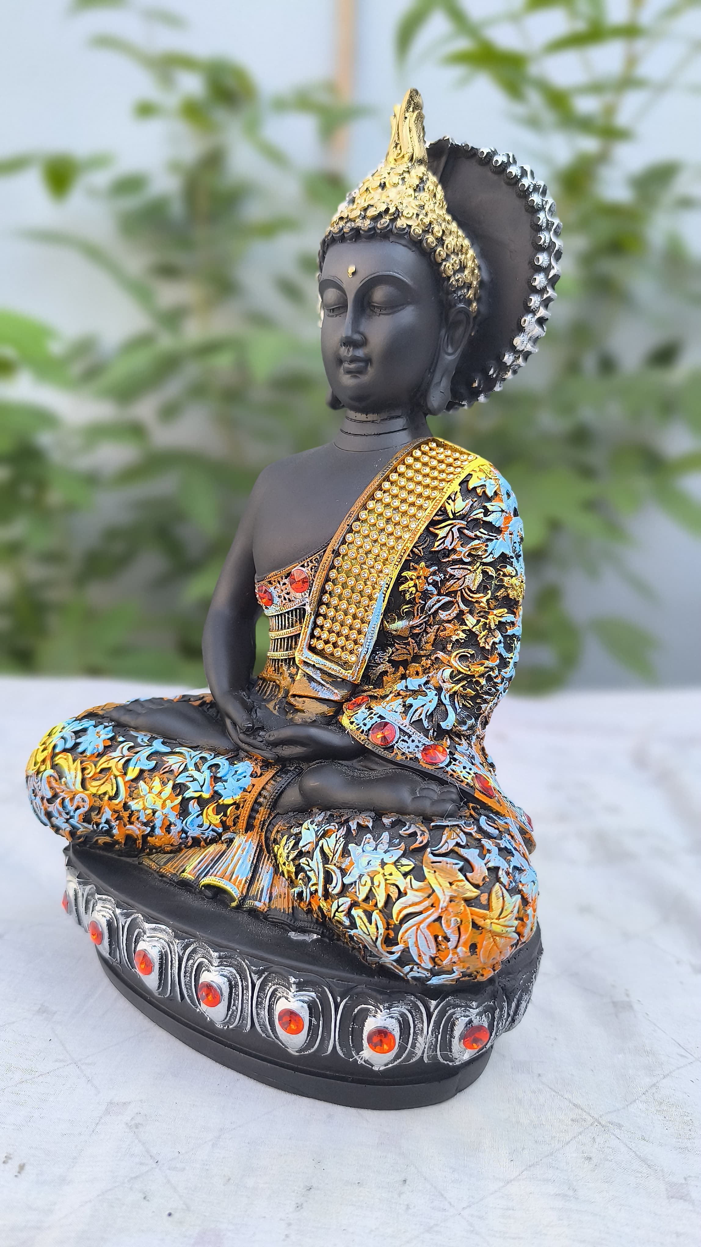 12 Inch Designer Black Buddha Idol | Multicolor  Buddha Statue for Home & Office Decors |