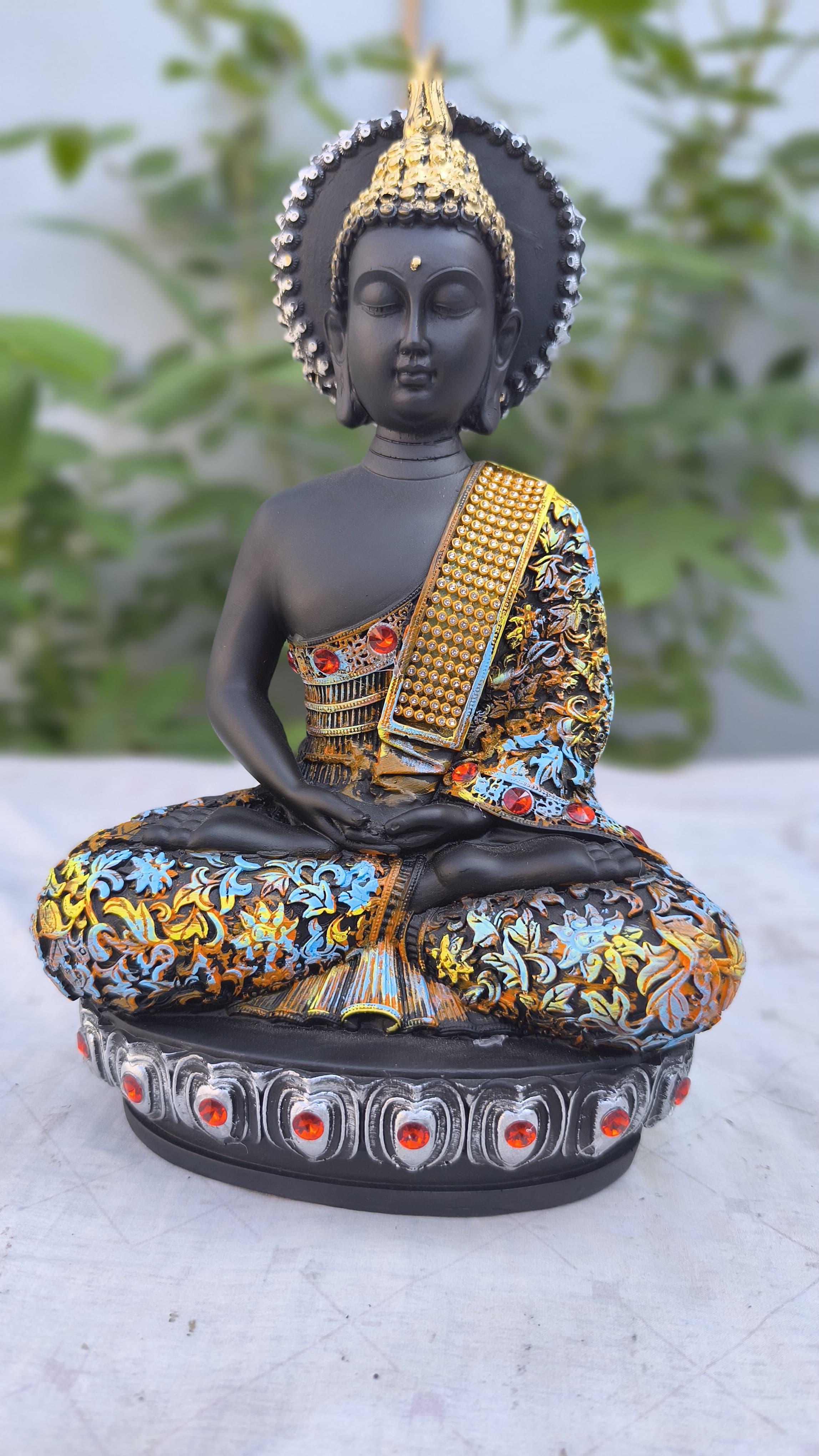 12 Inch Designer Black Buddha Idol | Multicolor  Buddha Statue for Home & Office Decors |