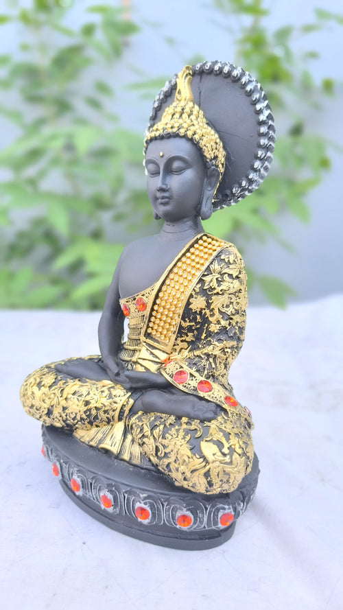 10 Inch Resin Buddha Idol for Home Decors | Black & Golden Buddha Statue for Office |