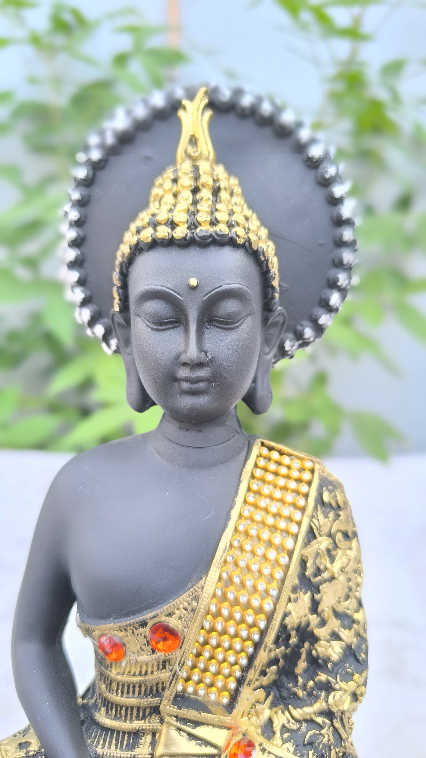 10 Inch Resin Meditating Buddha Idol for Home Decor | Black & Golden Buddha Statue for Office, Mandir & Gift Purpose