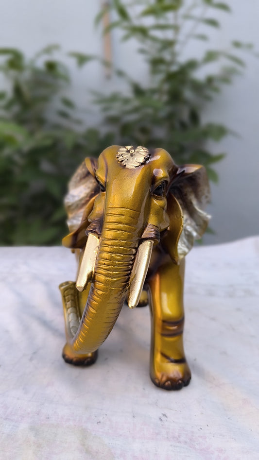 12 Inch Decorative Golden Elephant Showpiece | Resin Elephant Idol for Home Decor & Vastu