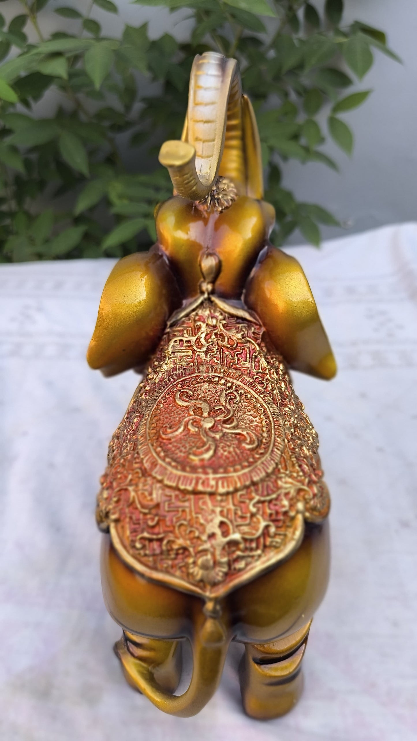 12 Inch Decorative Golden Elephant Showpiece | Resin Elephant Idol for Home Decor & Vastu