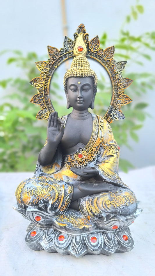 18 Inch Decorative Resin Buddha Statue | Black & Golden Meditating Buddha Murti for Home Decor & Gift