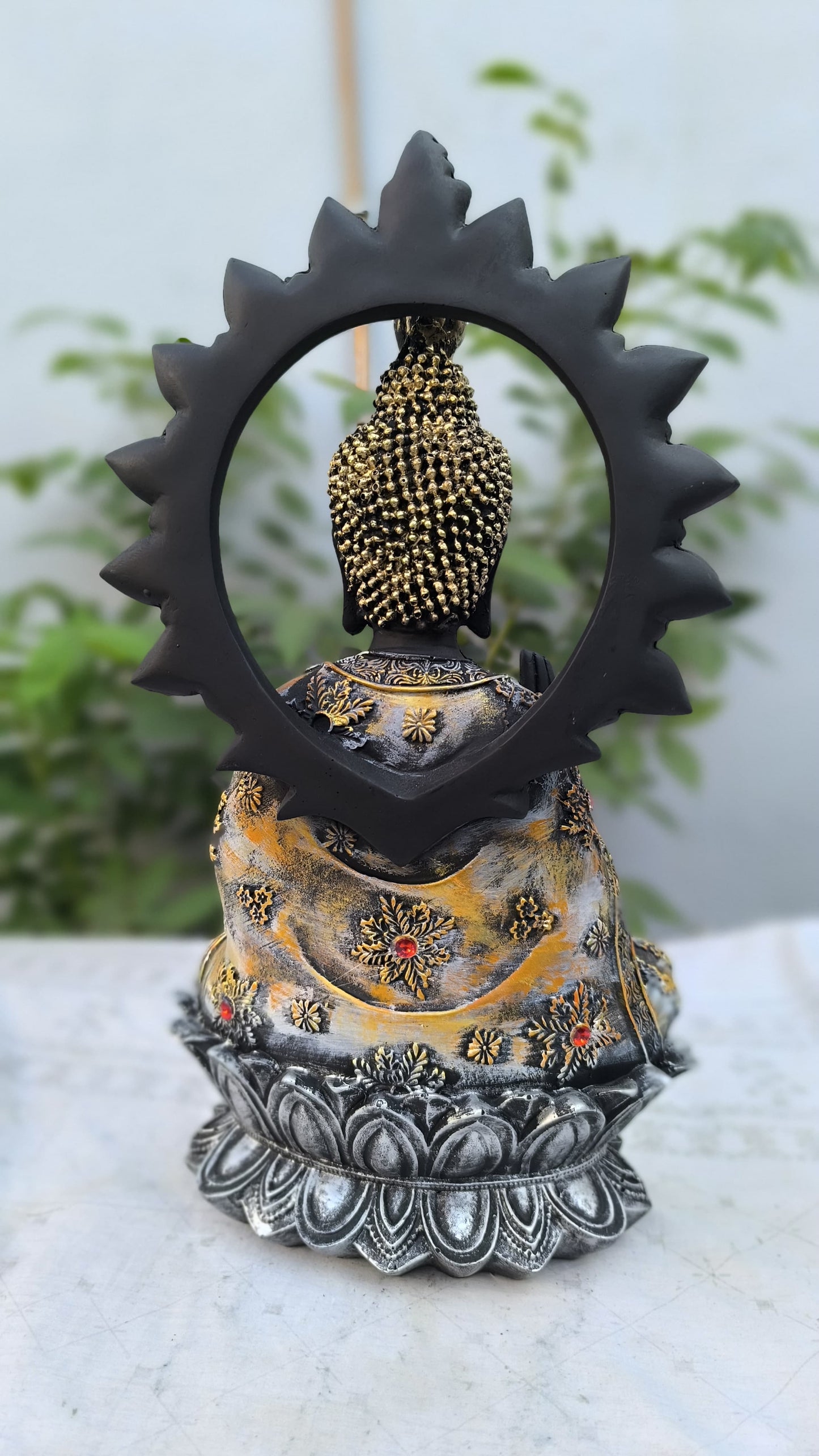 18 Inch Decorative Resin Buddha Statue | Black & Golden Meditating Buddha Murti for Home Decor & Gift