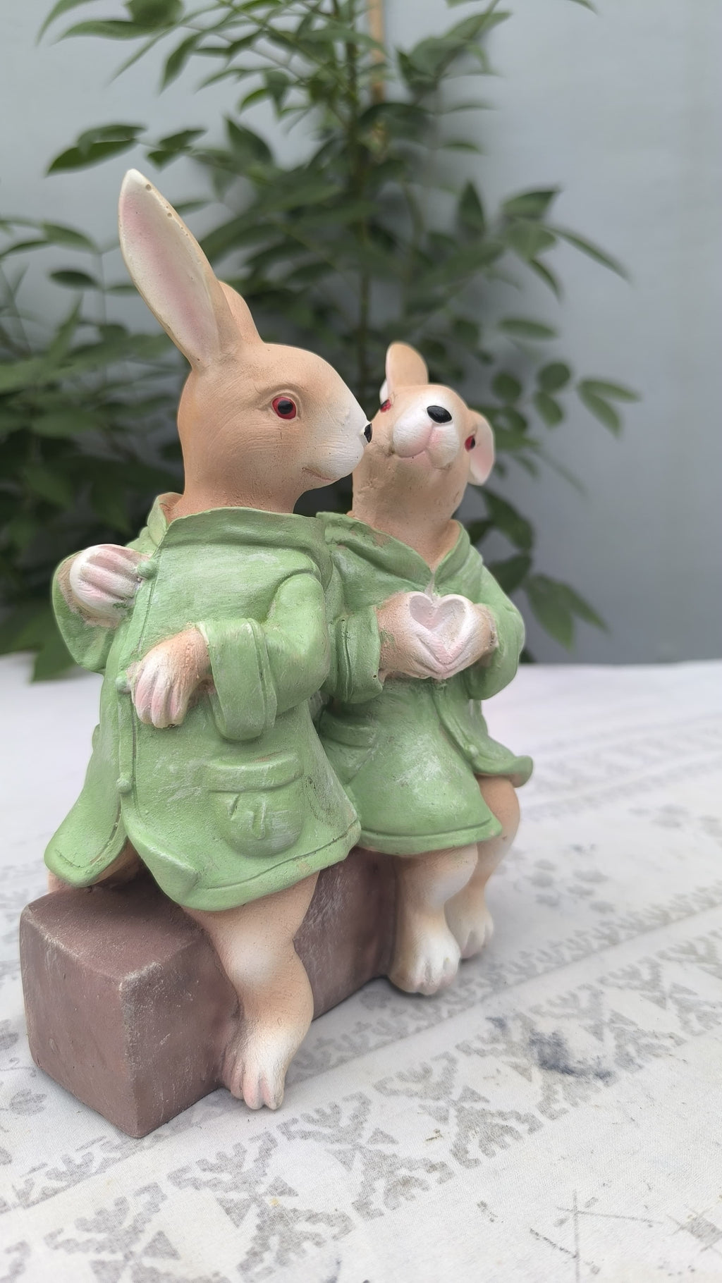 10 Inch Resin Rabbit Showpiece Set of 3 | Bunny Family Figurines for Home Decors, Kids Room & Gift |
