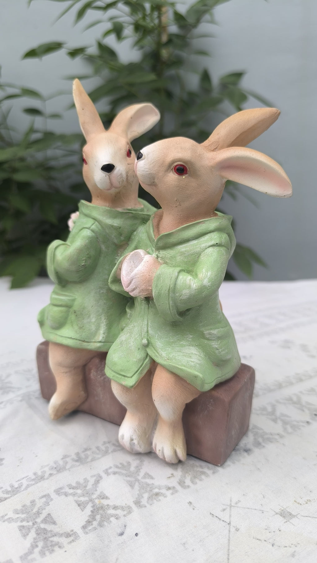 10 Inch Resin Rabbit Showpiece Set of 3 | Bunny Family Figurines for Home Decors, Kids Room & Gift |