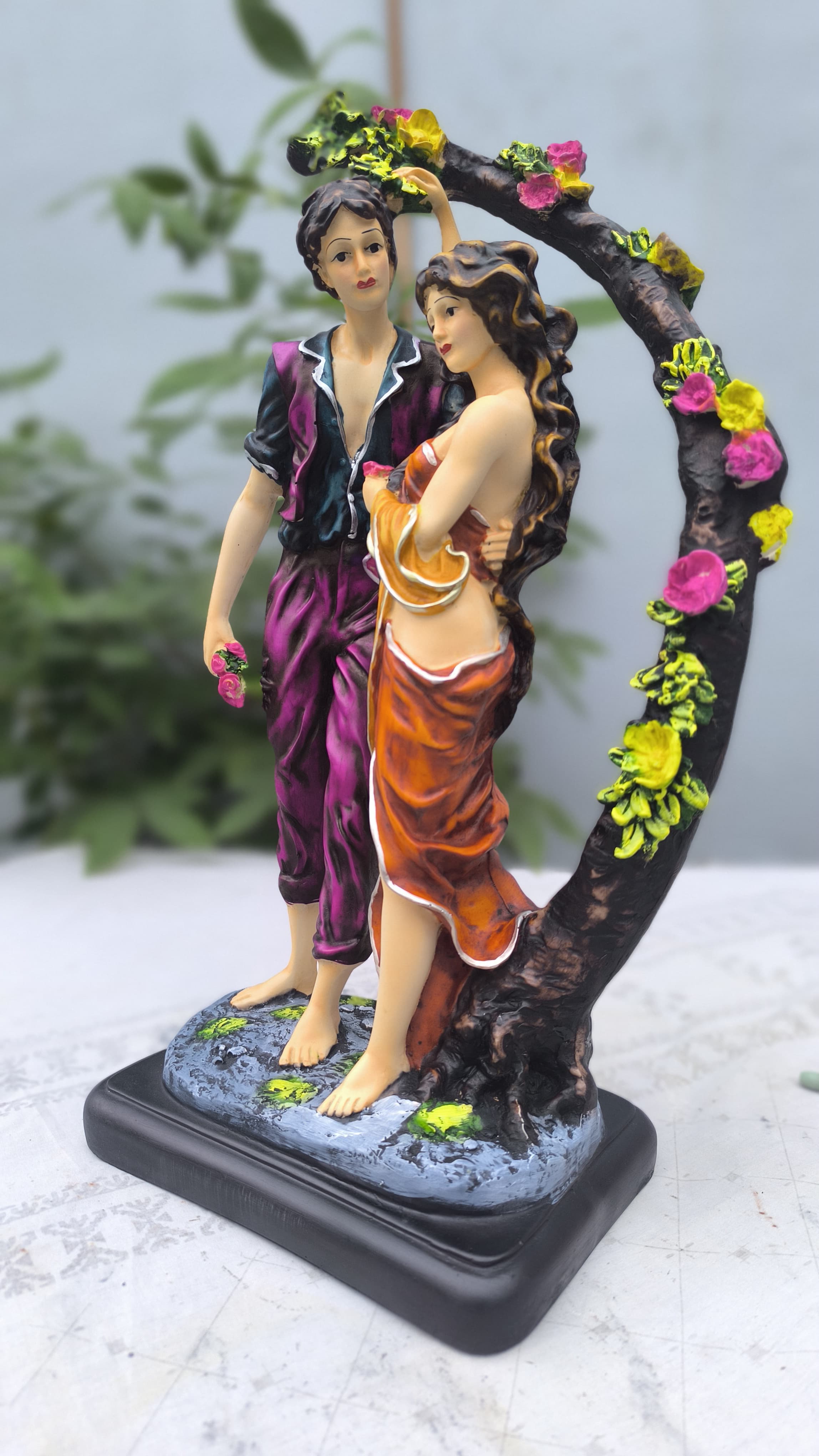 19 Inch Couple Under Tree Statue | Decorative Resin Love Figurine for Home Decors & Gifting |