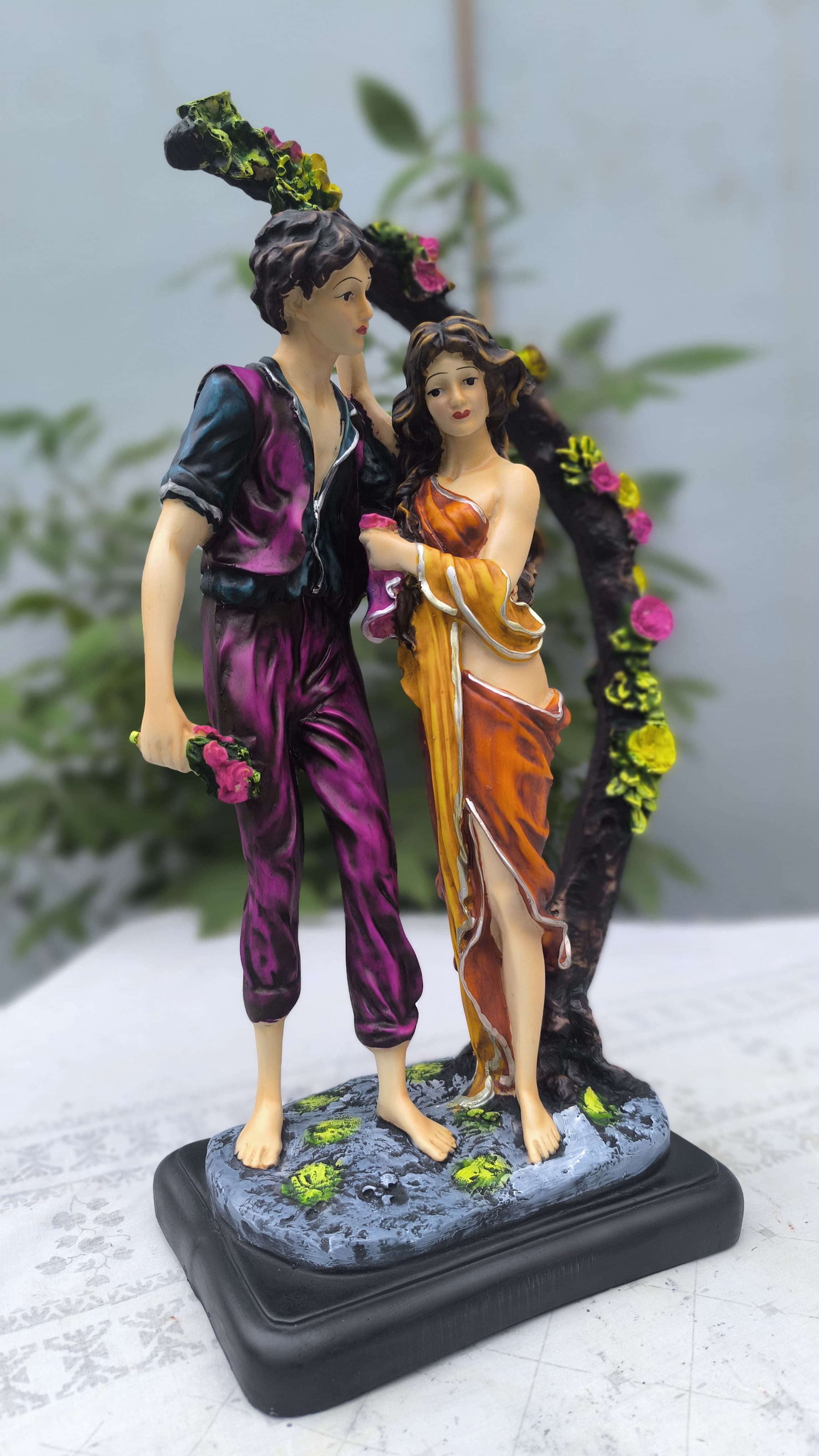 19 Inch Couple Under Tree Statue | Decorative Resin Love Figurine for Home Decors & Gifting |