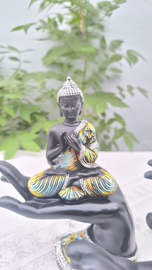 8 Inch Resin Buddha on Hand Showpiece Set of 3 | Meditating Buddha Statue for Home Decor, Office & Gift | Spiritual Decorative Figurine