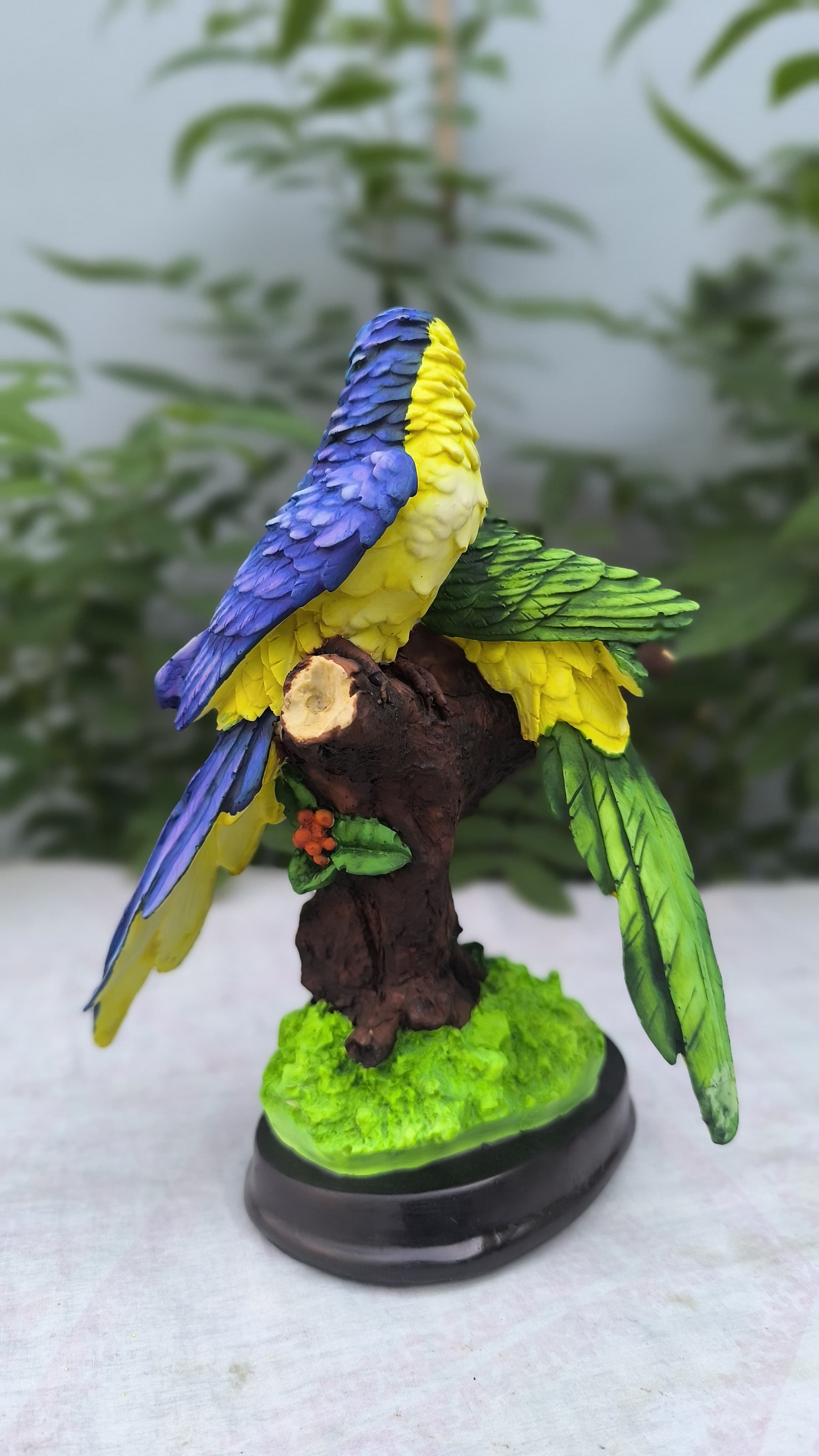 11 Inch Colorful Double Parrot Showpiece | Resin Birds Statue for Home Decors & Gifting |