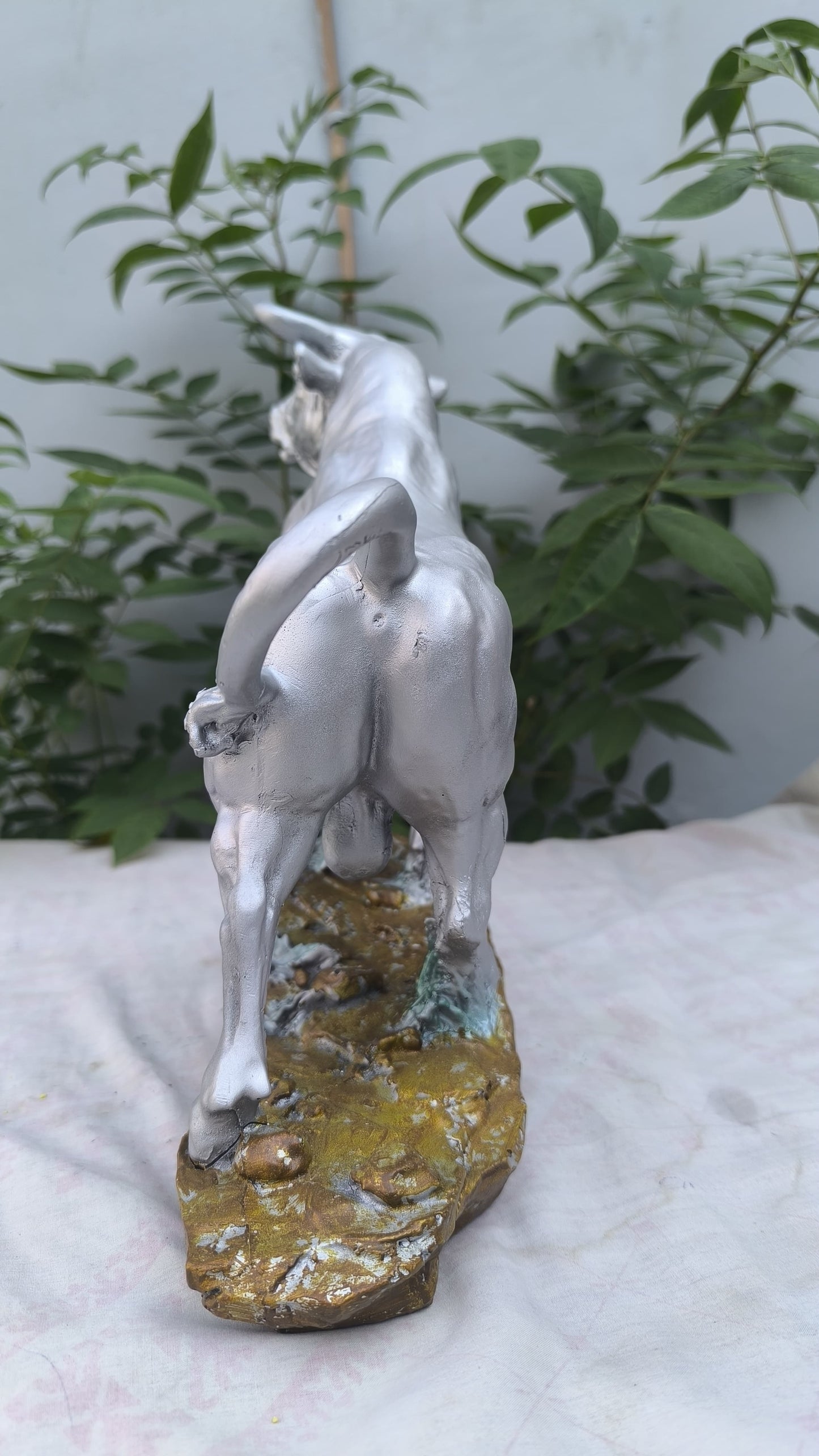 13 Inch Silver Bull Showpiece | Powerful Ox Idol for Office Desk, Home Decor & Gifting