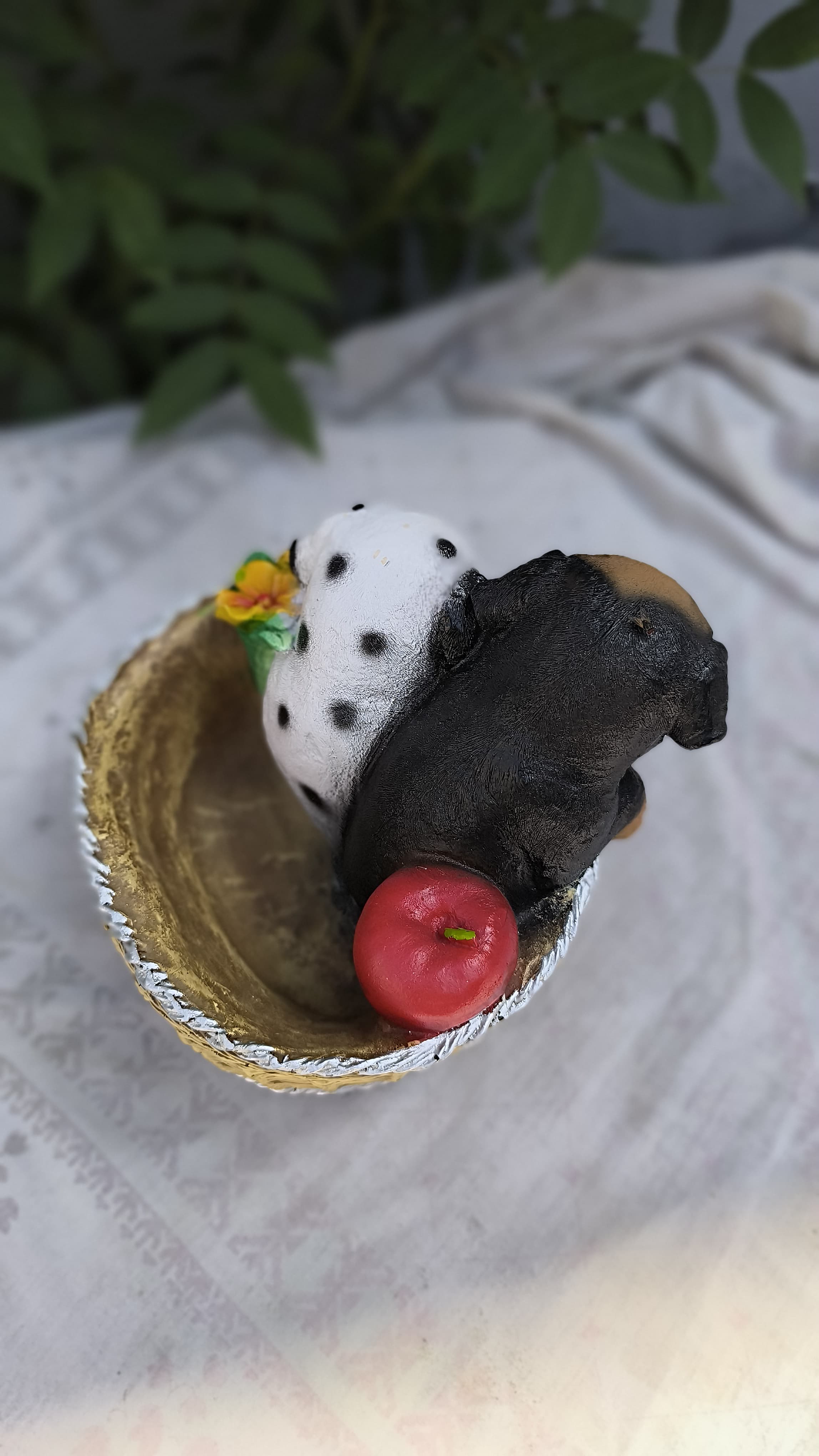 7 Inch Resin Cute 2 Puppy in Basket Showpiece | Dog Statue for Home Decors, Kids Room & Gift | Animal Figurine