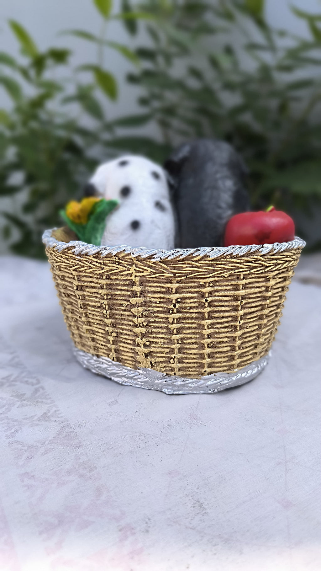 7 Inch Resin Cute 2 Puppy in Basket Showpiece | Dog Statue for Home Decors, Kids Room & Gift | Animal Figurine