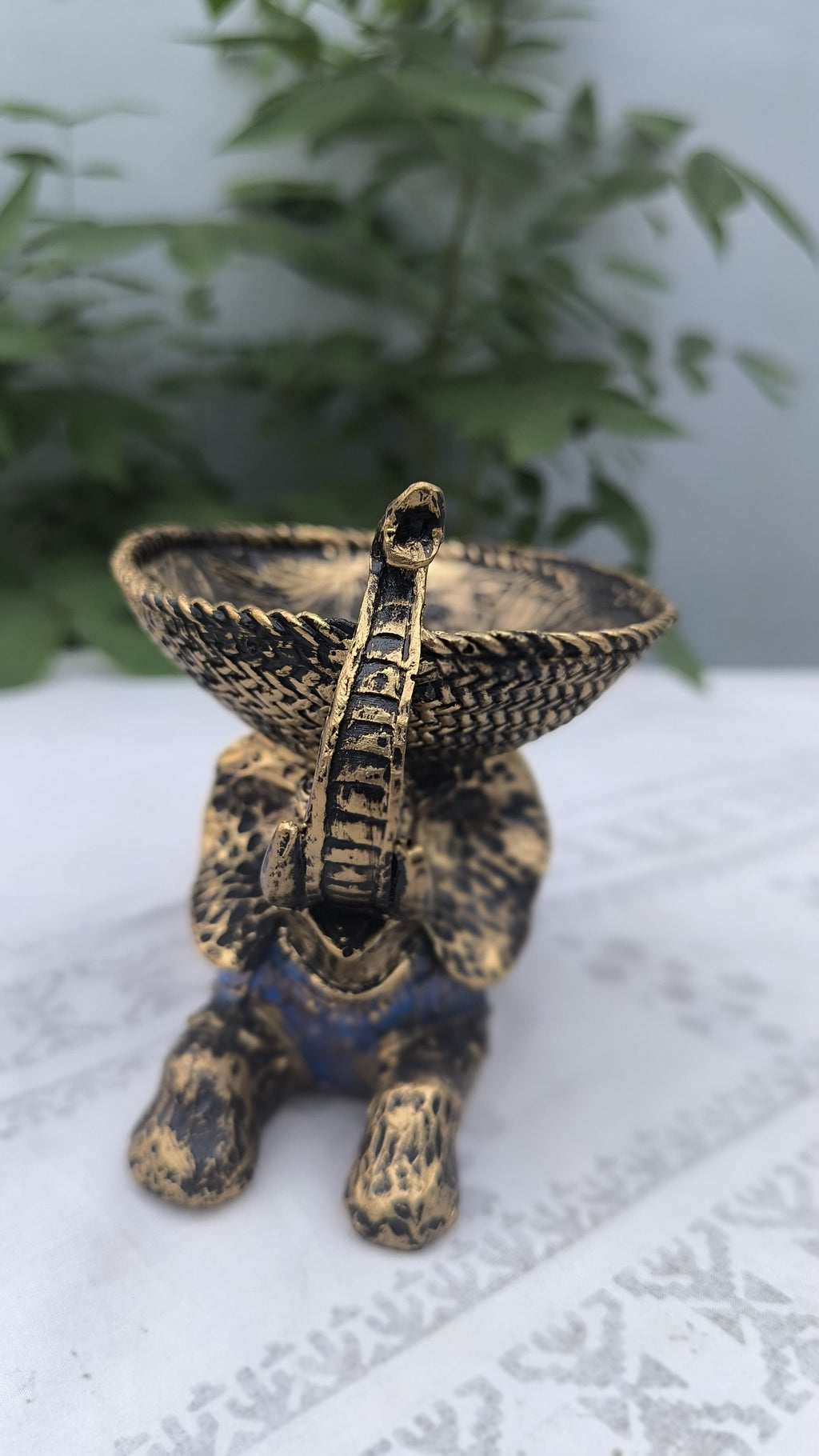 8 Inch Resin Elephant Bowl Showpiece Set of 3 | Home Decors, Table Centerpiece & Gift | Antique Finish Blue Elephant Figurine