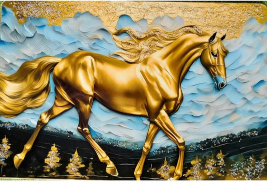 Golden Horse White Frame painting for Wall Decoration