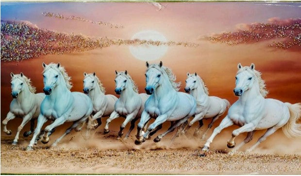 7 Horses Vastu Frames | Seven Running White Horses Paintings for Home Office Wall Decoration