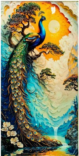 Royal Peacock Crystal Resin Painting – Epoxy Wall Art with Sunlit Detailing for Elegant Home Décor