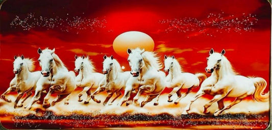 7 Horses Vastu Frames | Seven Running White Horses Paintings for Home Office Wall Decoration